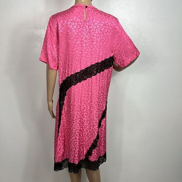 KOCHÉ COLLECTIVE Pink Satin Leopard Print Asymmetric Dress with Lace Trim Size M - Picture 4 of 11